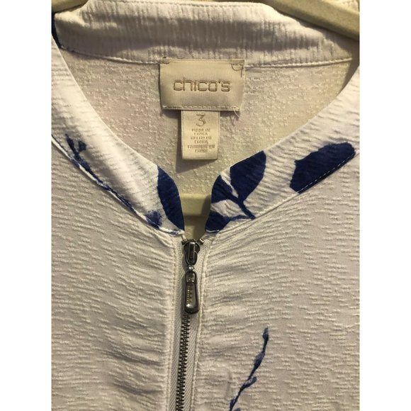 Chico's Women's SZ 3 Zip Up Lightweight Jacket w/Pockets, white and blue - Picture 4 of 6